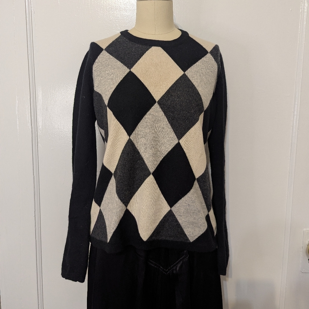 Harlequin cashmere sweater in Black, Gray, & Ivory
